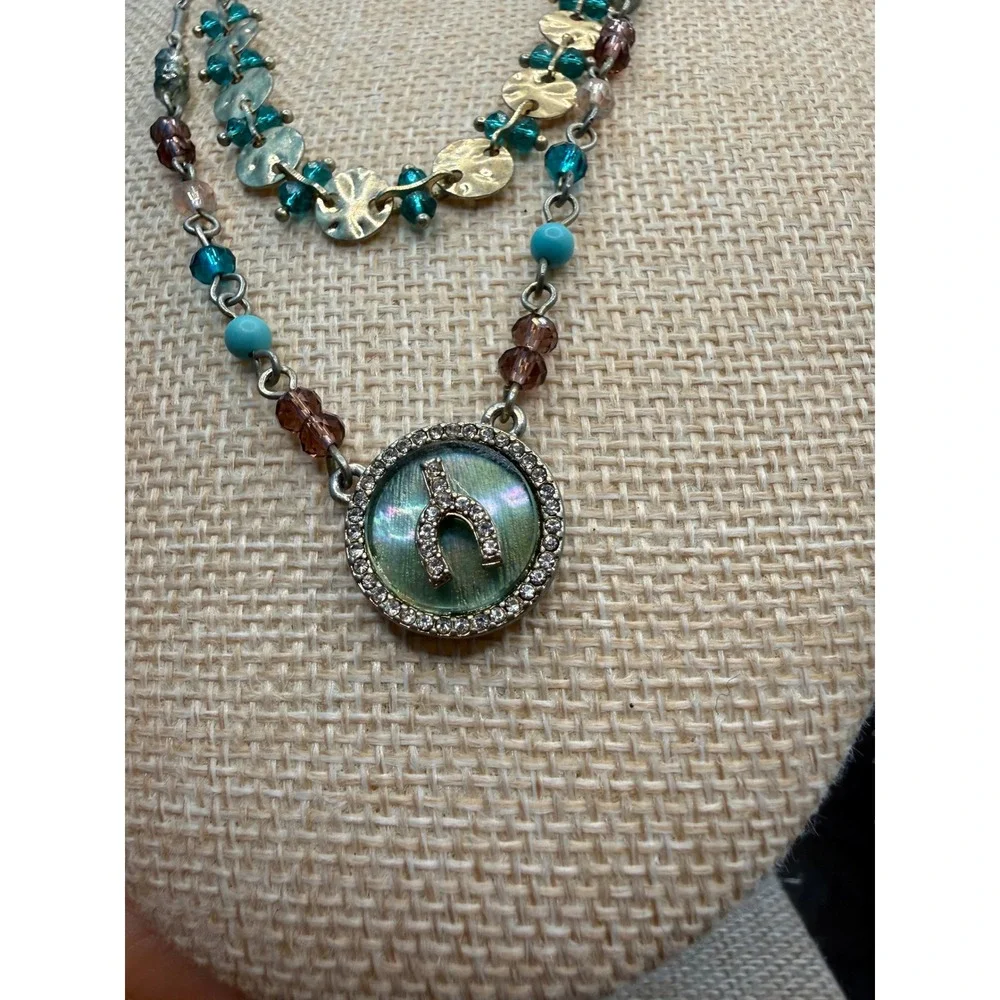 Lonna & Lilly Layered Wishbone Necklace Mixed Bead Mother of‎ Pearl Green Teal
